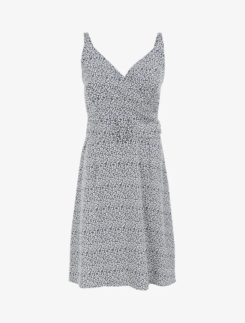 Robe courte empire à col cache-coeur imprimé feuillage - Bleu