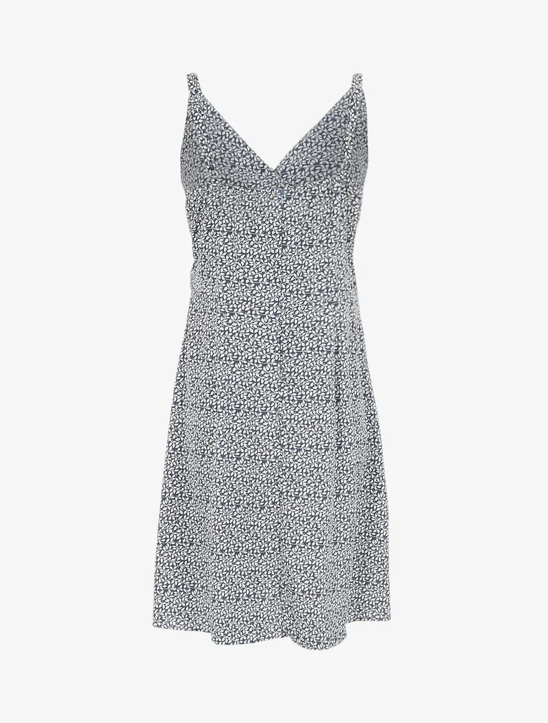 Robe courte empire à col cache-coeur imprimé feuillage - Bleu