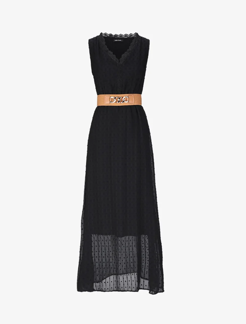 Robe longue empire unie en plumetis - Noir