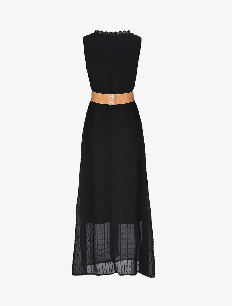 Robe longue empire unie en plumetis - Noir