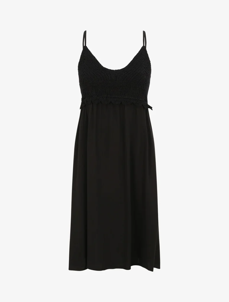 Robe à col V à détail crochet - Noir