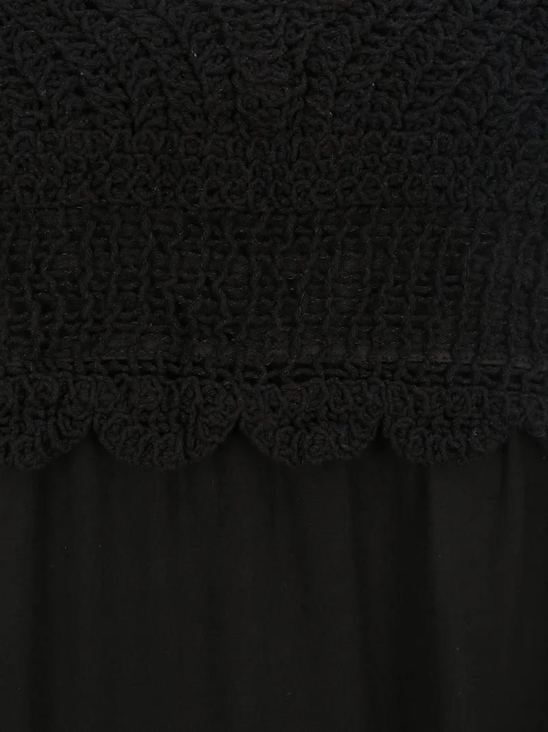 Robe à col V à détail crochet - Noir