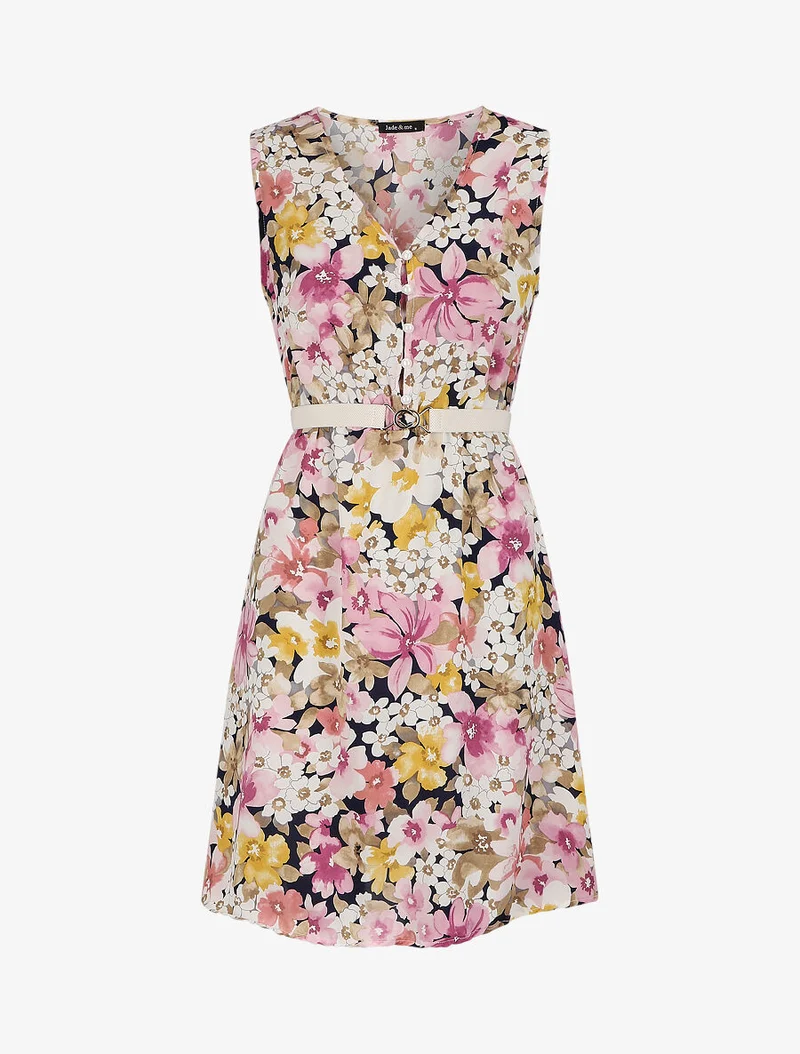 Robe patineuse imprimé fleurs d'été - Rose