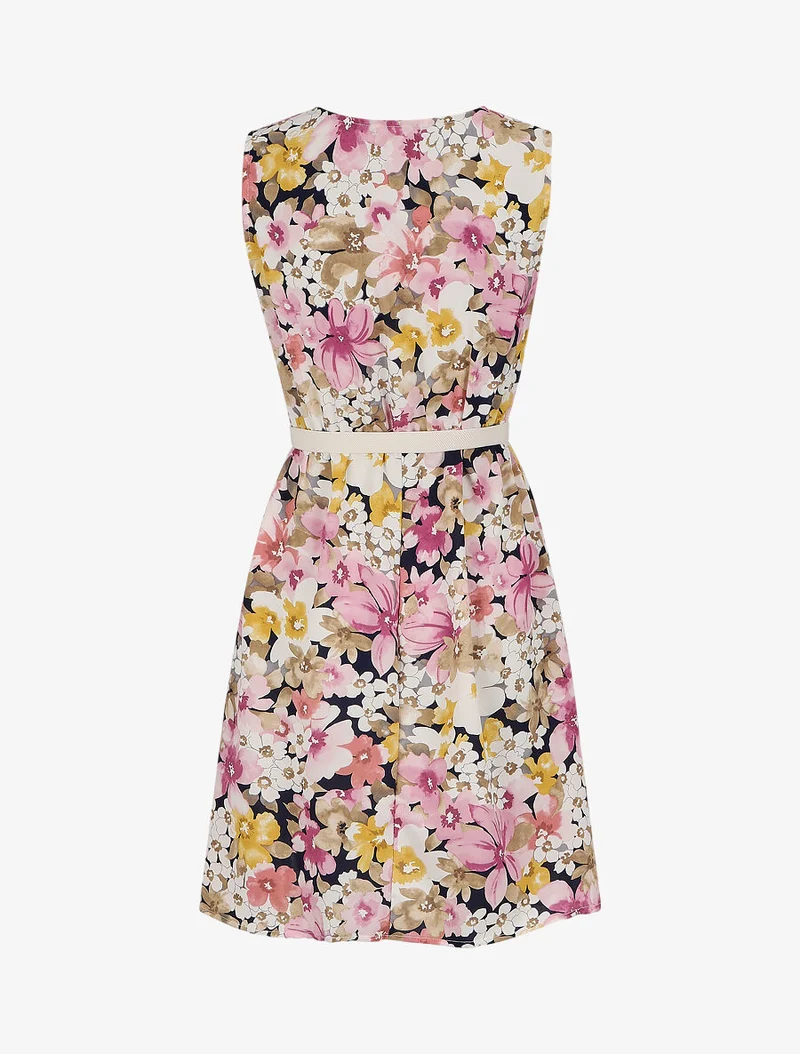 Robe patineuse imprimé fleurs d'été - Rose