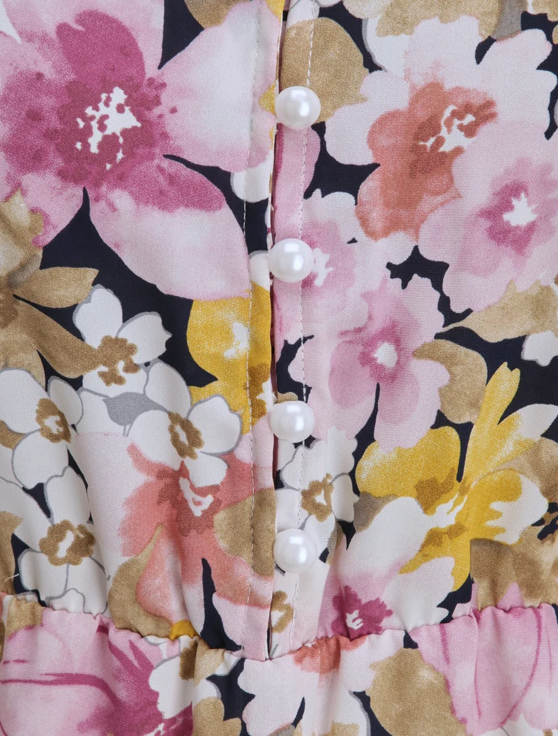 Robe patineuse imprimé fleurs d'été - Rose