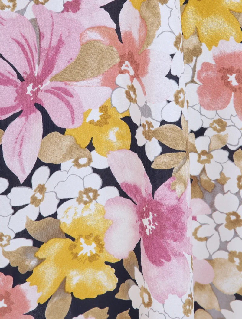 Robe patineuse imprimé fleurs d'été - Rose