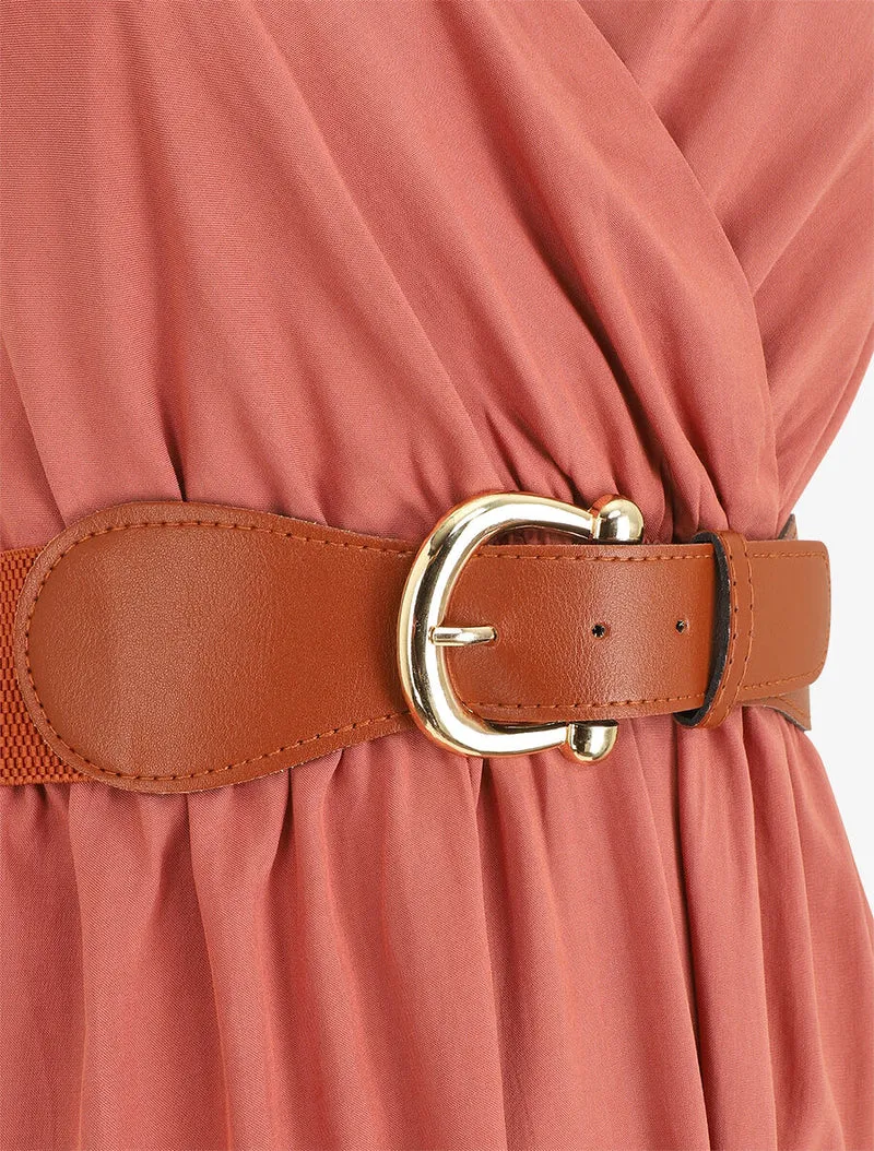 Robe longue unie à bretelles fantaisies - Corail