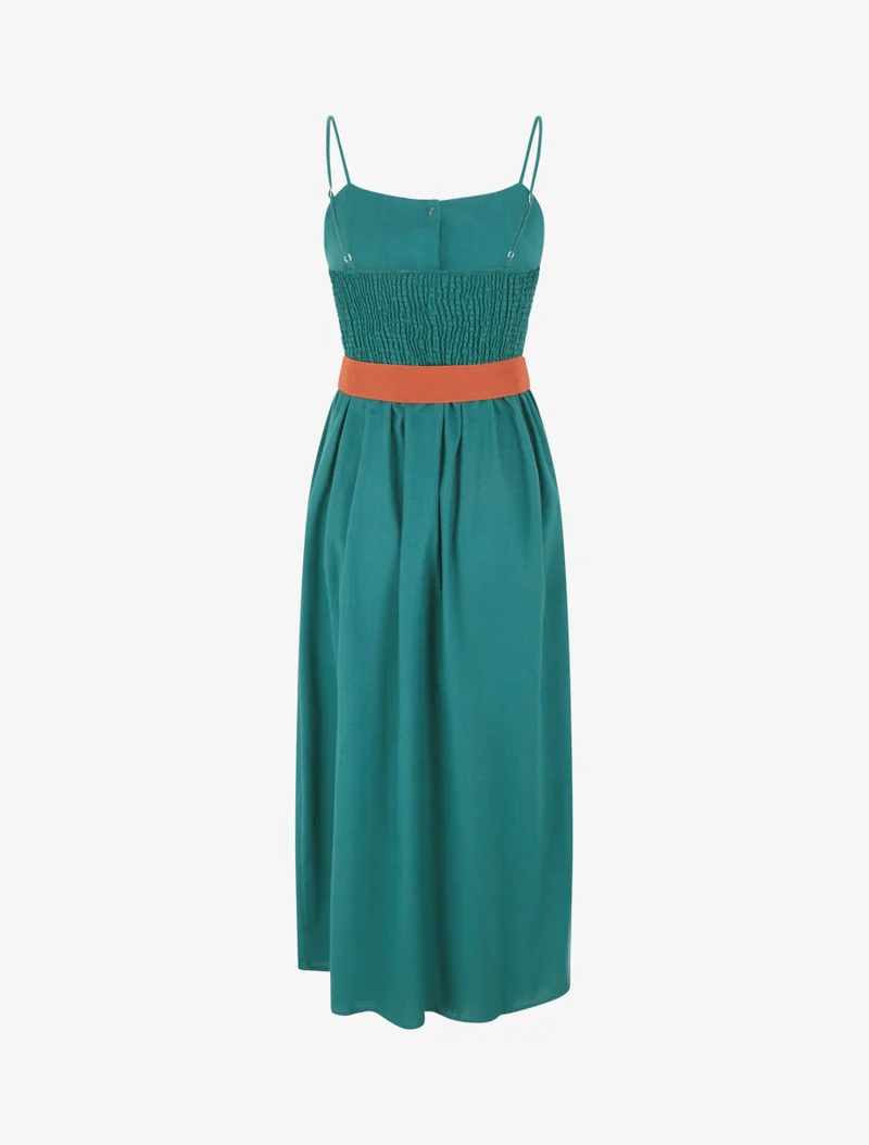 Robe unie effet lin - Bleu canard
