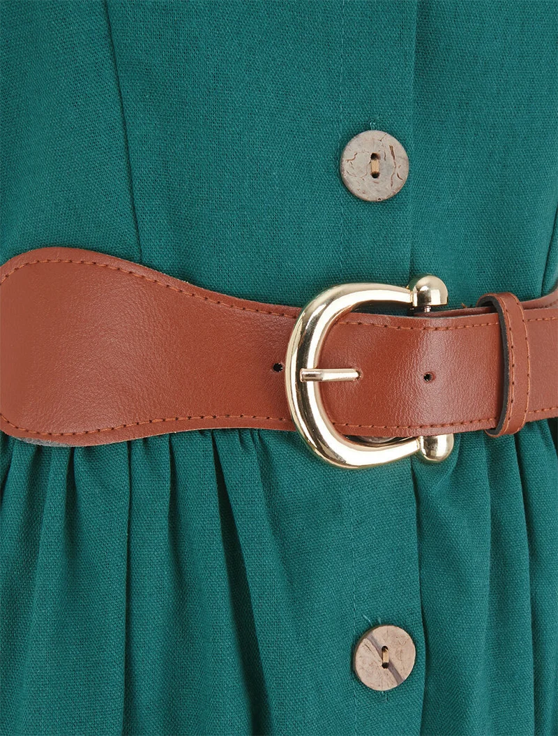Robe unie effet lin - Bleu canard