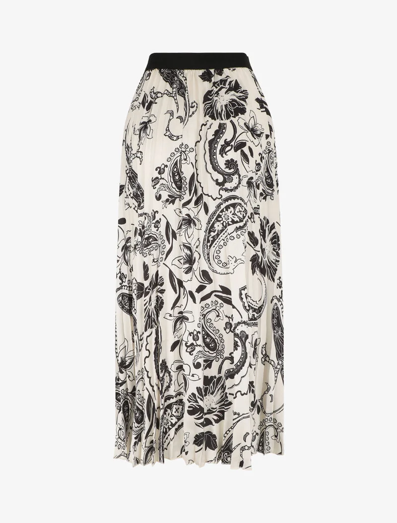 Jupe longue plissée imprimé foulard - Crème
