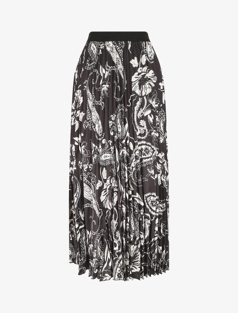 Jupe longue plissée imprimé foulard - Noir
