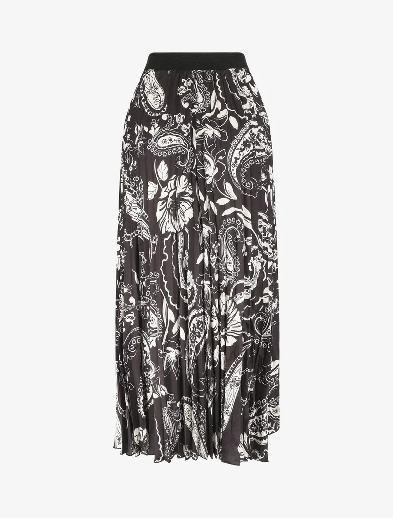 Jupe longue plissée imprimé foulard - Noir
