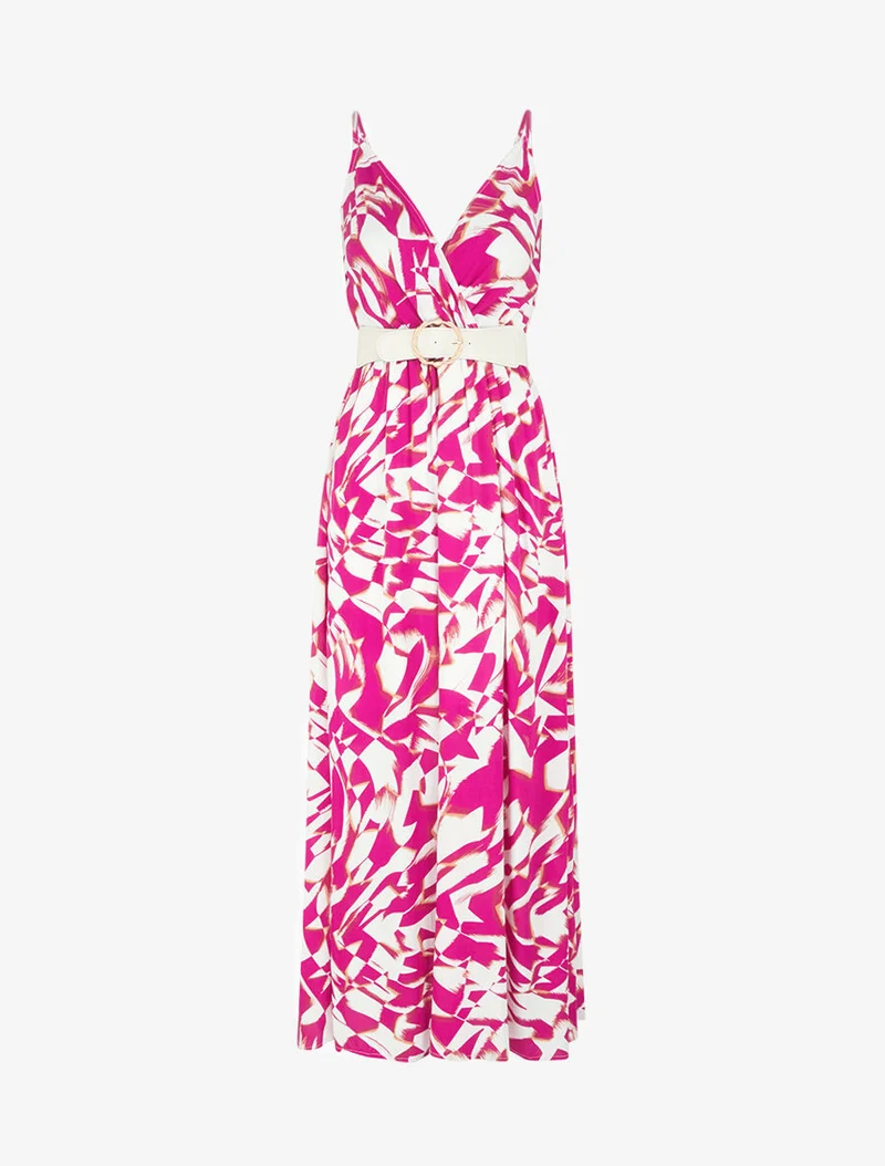 Robe imprimé graphique à fines bretelles - Fushia