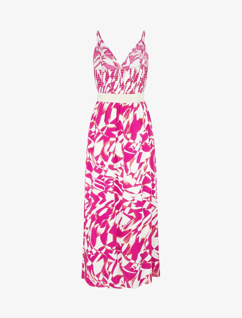 Robe imprimé graphique à fines bretelles - Fushia