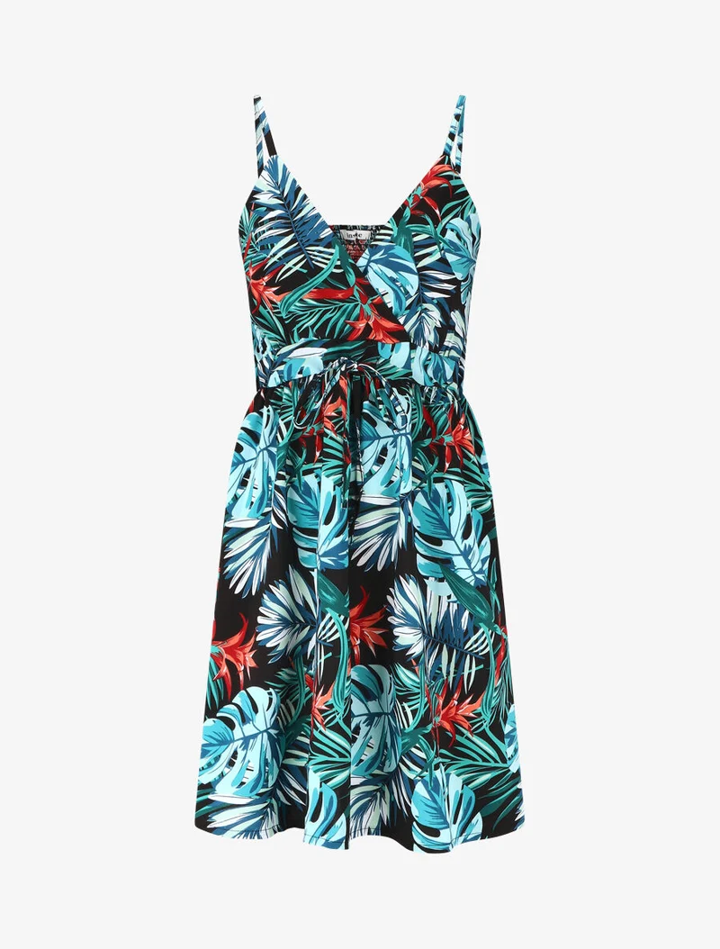 Robe courte à imprimé feuillage - Bleu
