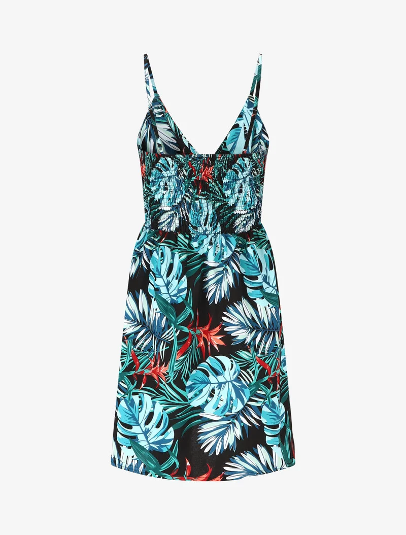 Robe courte à imprimé feuillage - Bleu