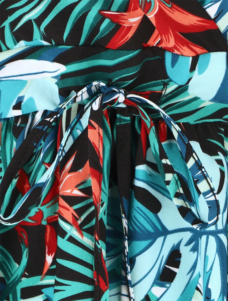 Robe courte à imprimé feuillage - Bleu