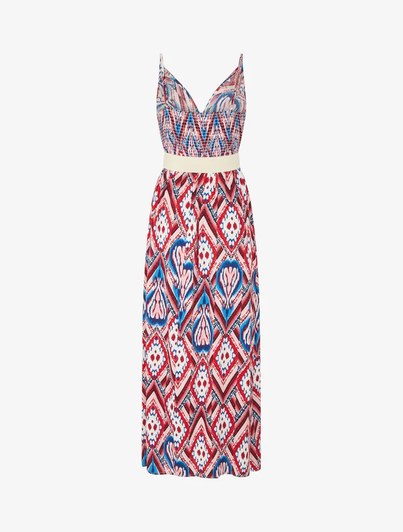 Robe longue à fines bretelles imprimé graphique - Rouge
