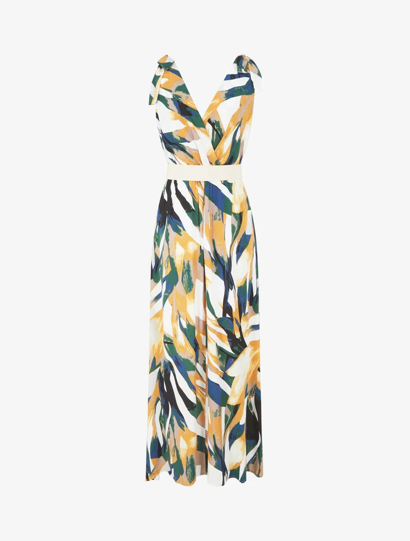 Robe imprimé abstrait à nœuds aux épaules - Jaune