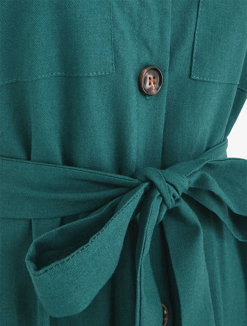 Robe évasée boutonnée à poches - Bleu canard