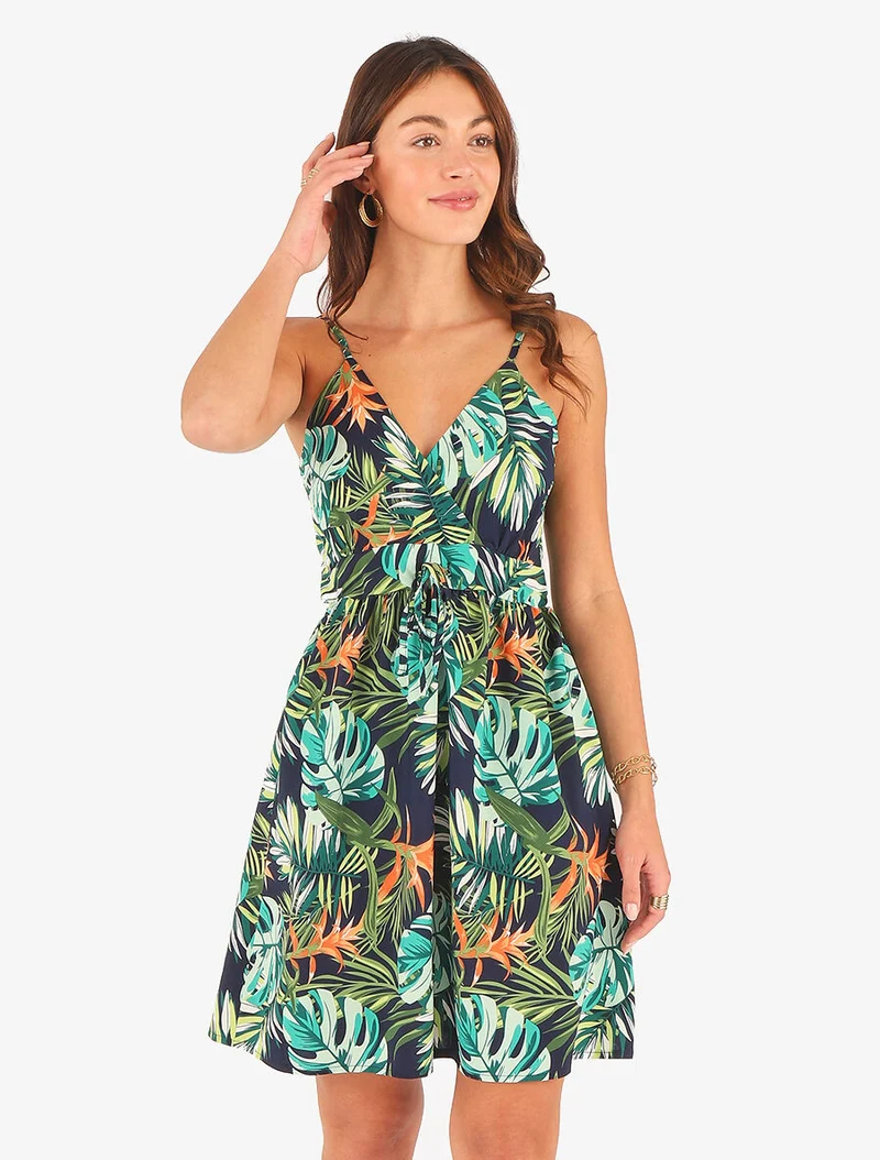 Robe courte à imprimé feuillage - Vert