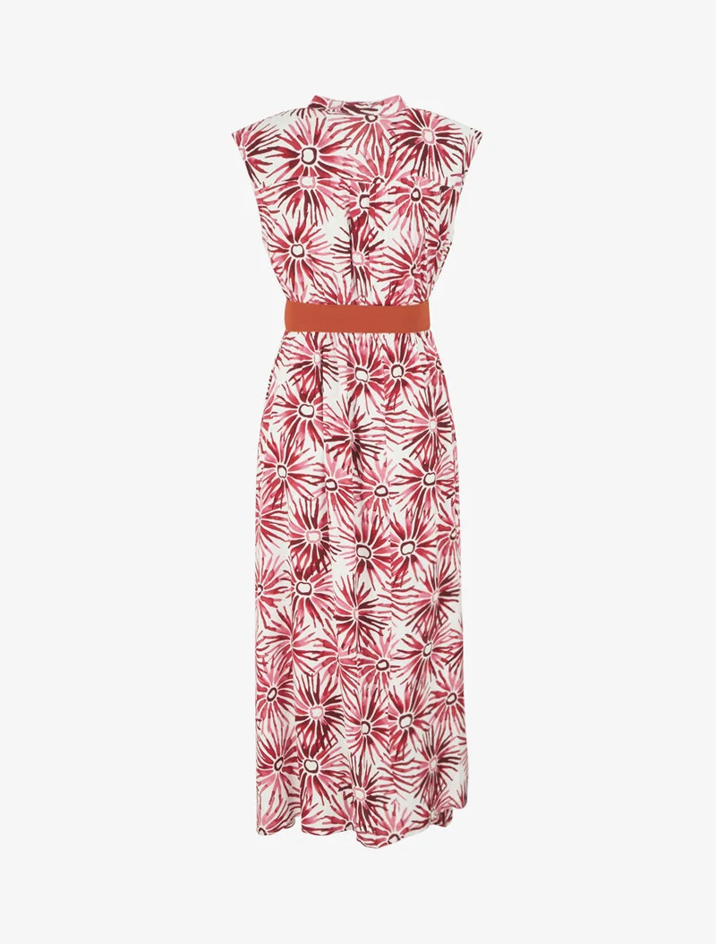 Robe évasée à boutons imprimé fleuri - Rouge