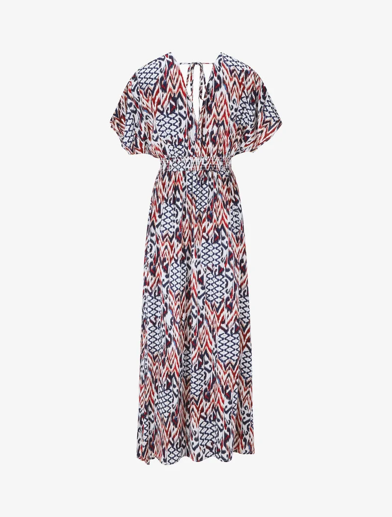 Robe longue manches courtes imprimé graphique - Marine