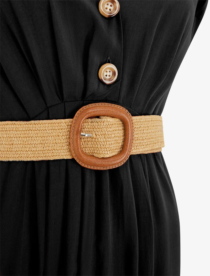 Robe longue unie élastiquée - Noir