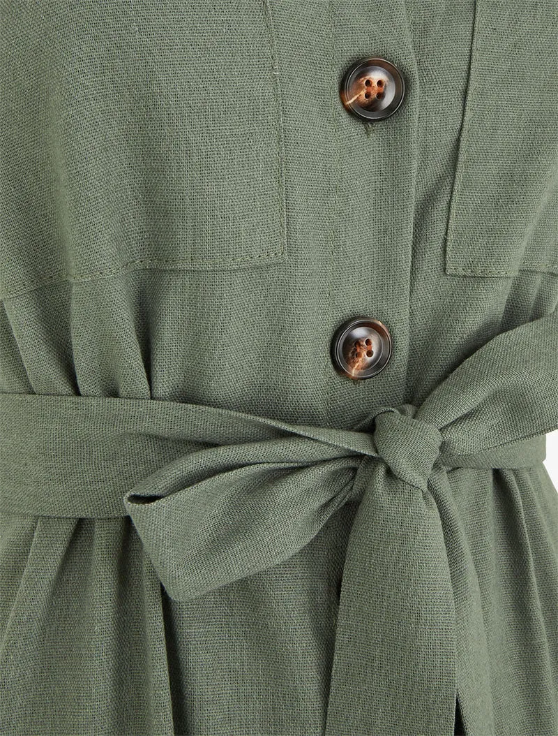 Robe évasée boutonnée à poches - Kaki