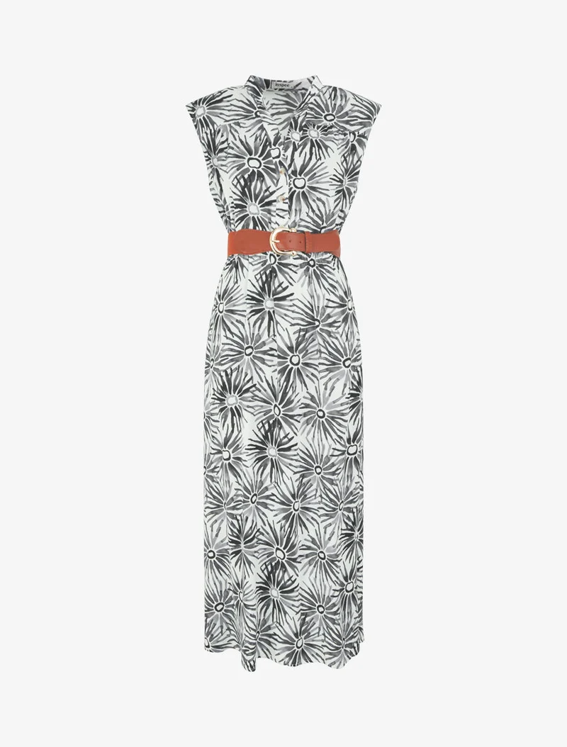 Robe évasée à boutons imprimé fleuri - Noir
