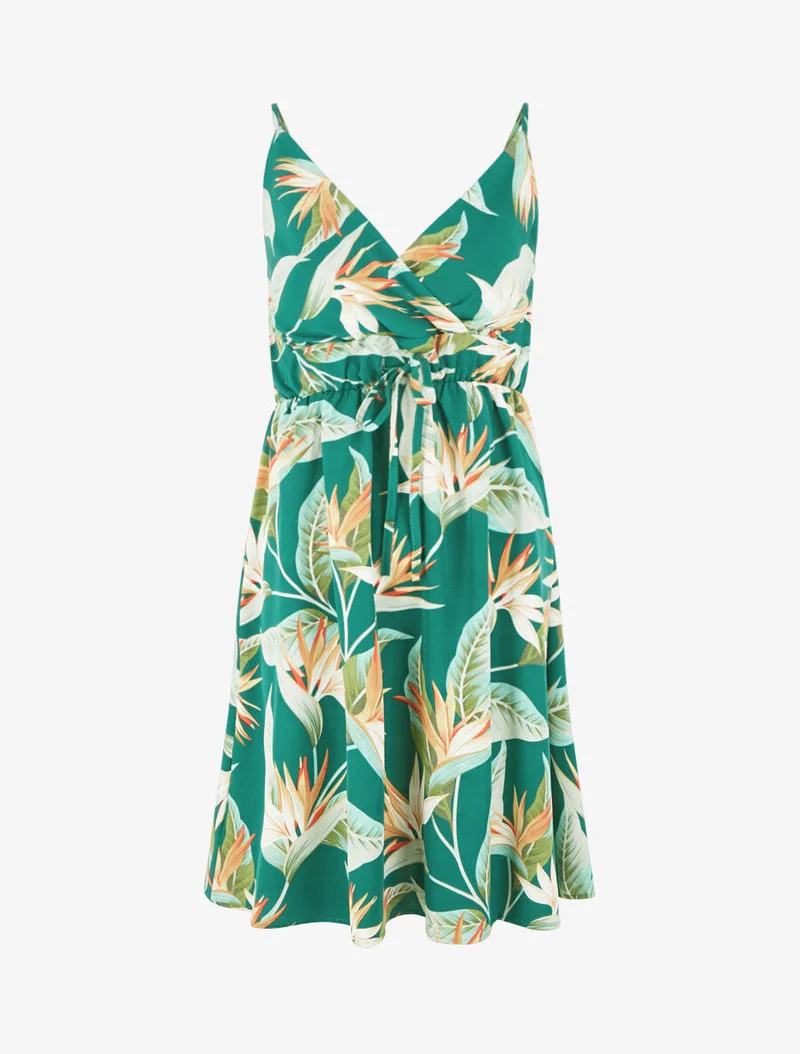 Robe mi-longue imprimé feuilles - Vert