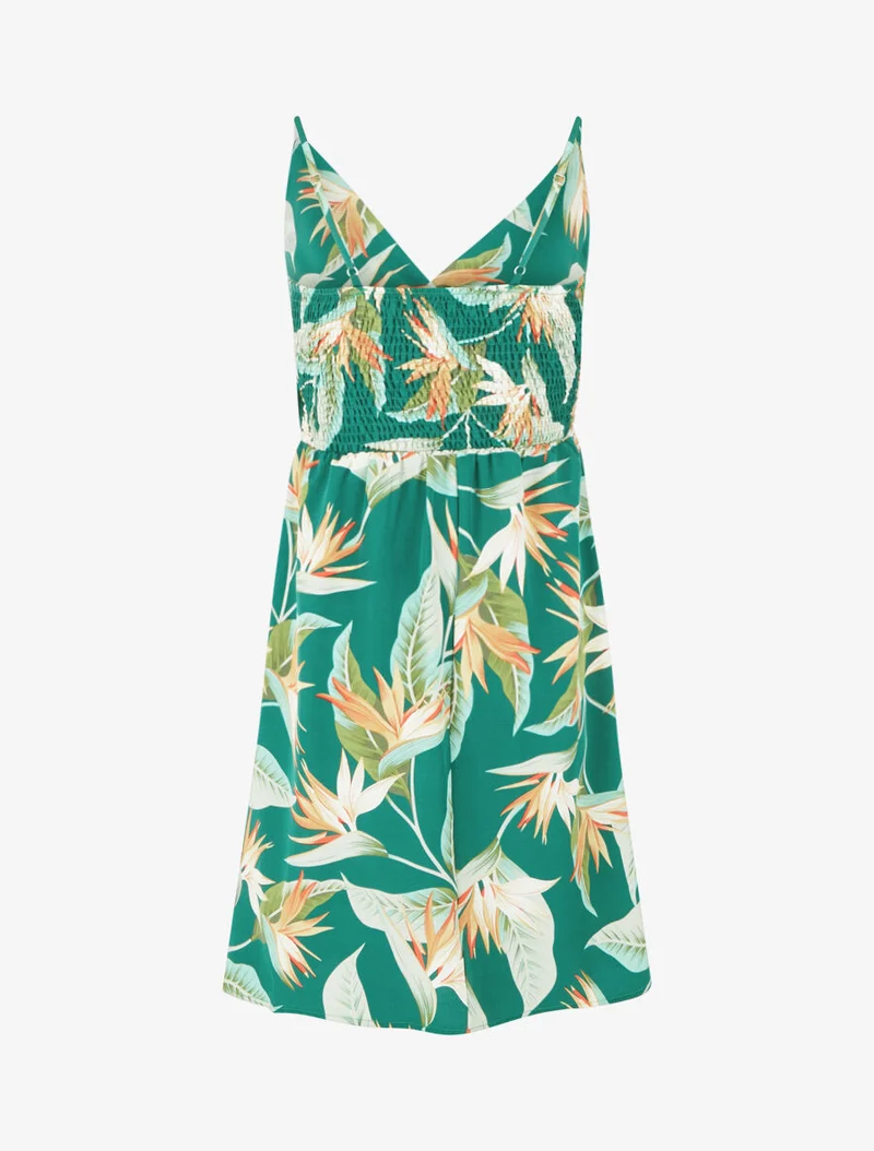 Robe mi-longue imprimé feuilles - Vert