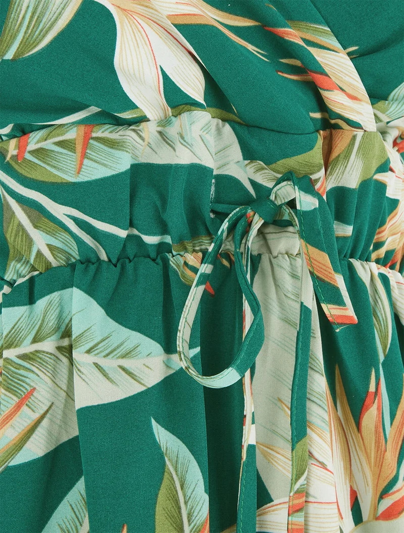 Robe mi-longue imprimé feuilles - Vert