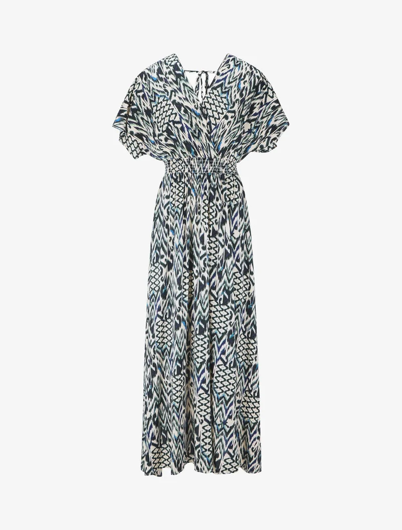 Robe longue manches courtes imprimé graphique - Vert