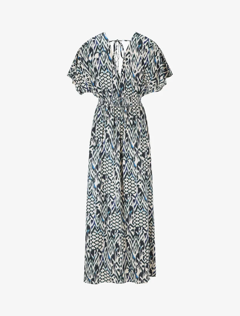Robe longue manches courtes imprimé graphique - Vert