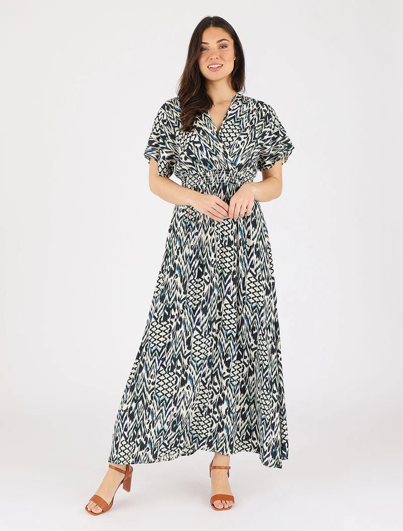 Robe longue manches courtes imprimé graphique - Vert