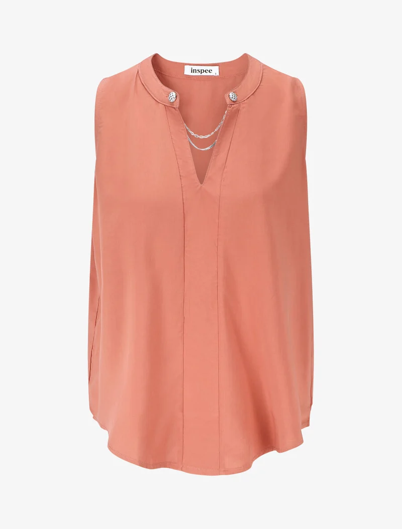 Top uni sans manches à détail stylisé - Corail