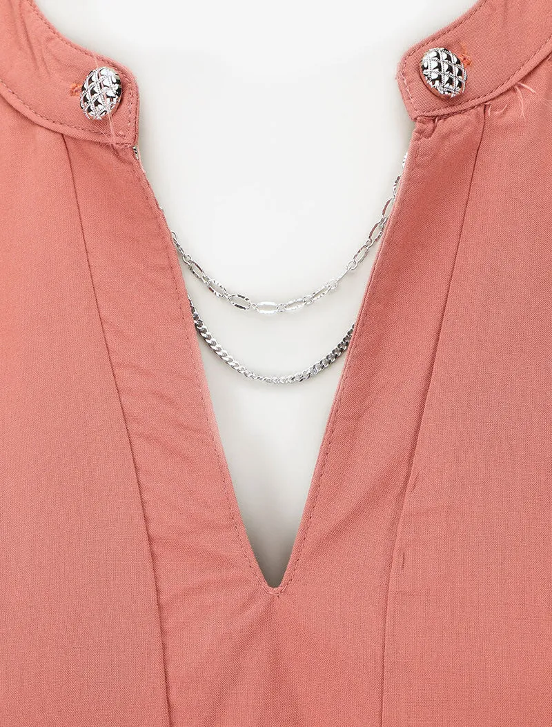 Top uni sans manches à détail stylisé - Corail