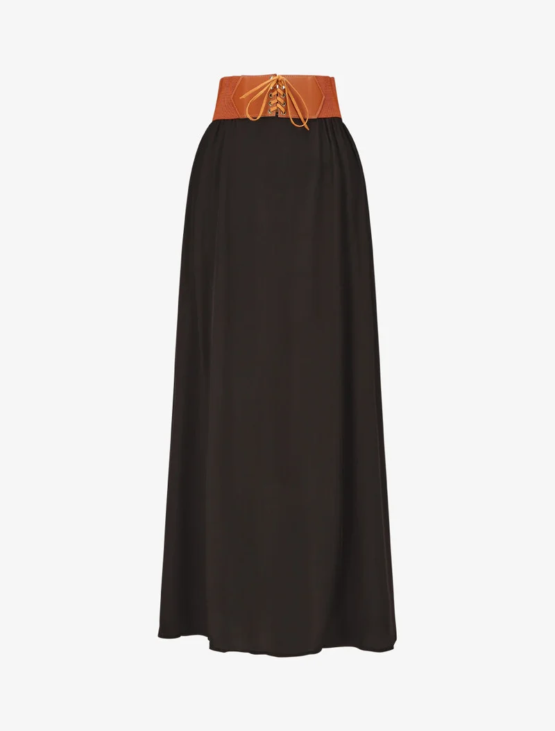 Jupe longue unie à taille élastiquée - Noir