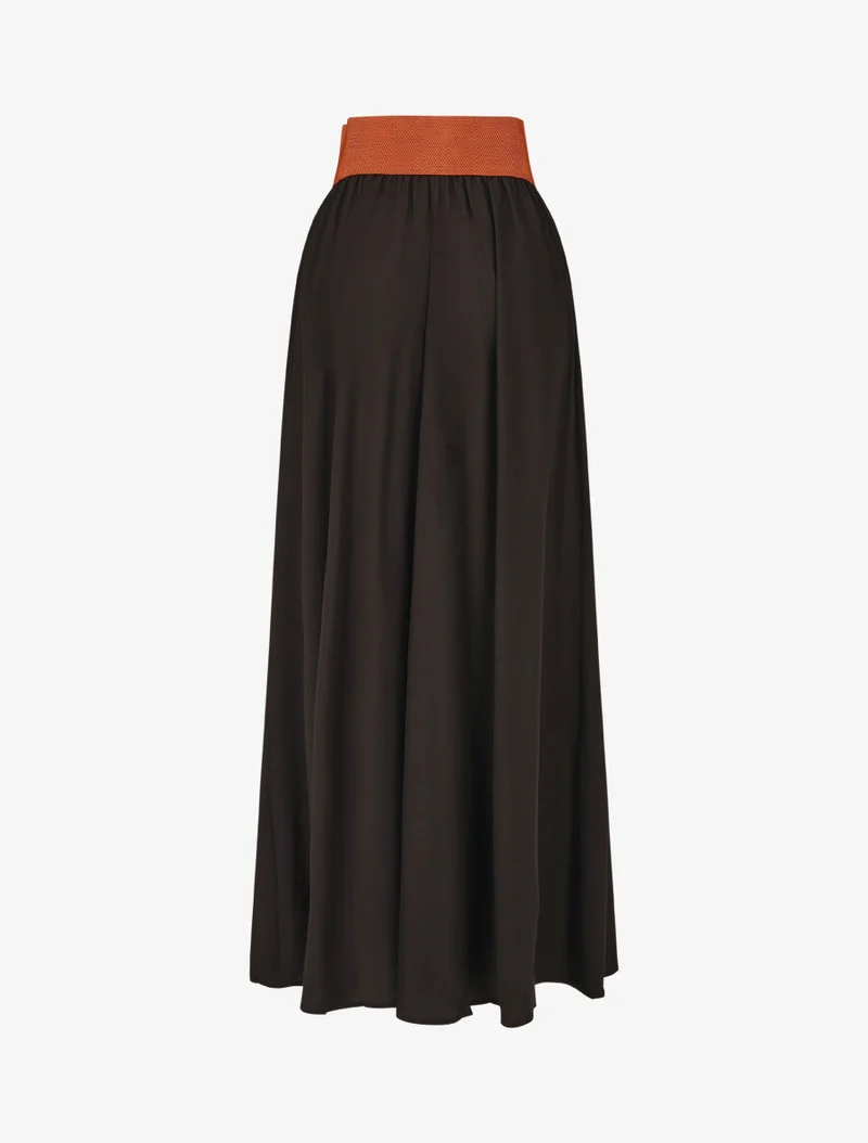 Jupe longue unie à taille élastiquée - Noir
