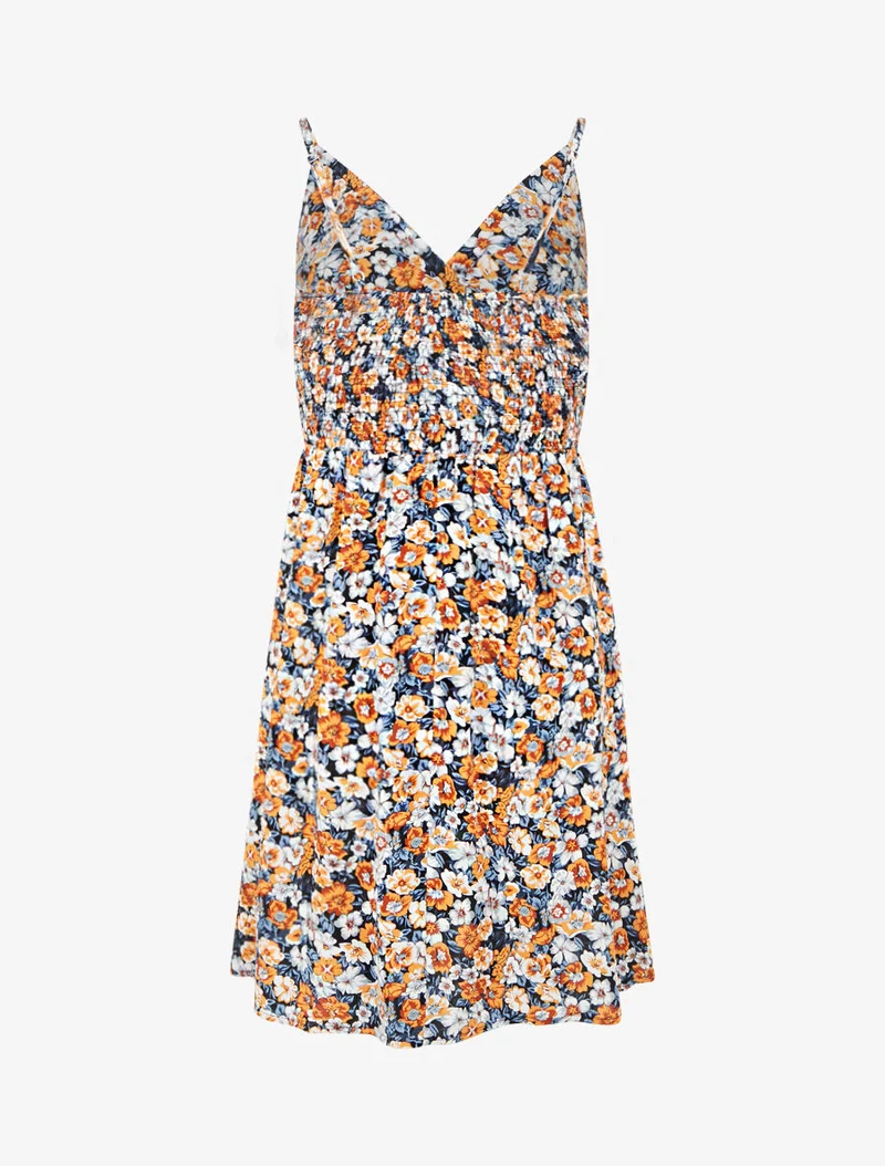 Robe mi-longue imprimé fleuri - Noir