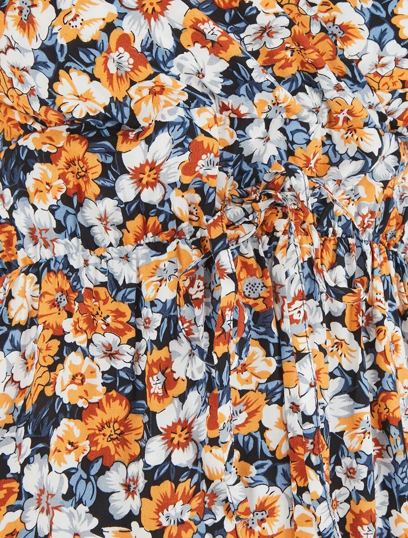 Robe mi-longue imprimé fleuri - Noir