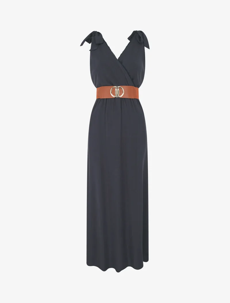 Robe longue à nœuds sur les épaules - Marine