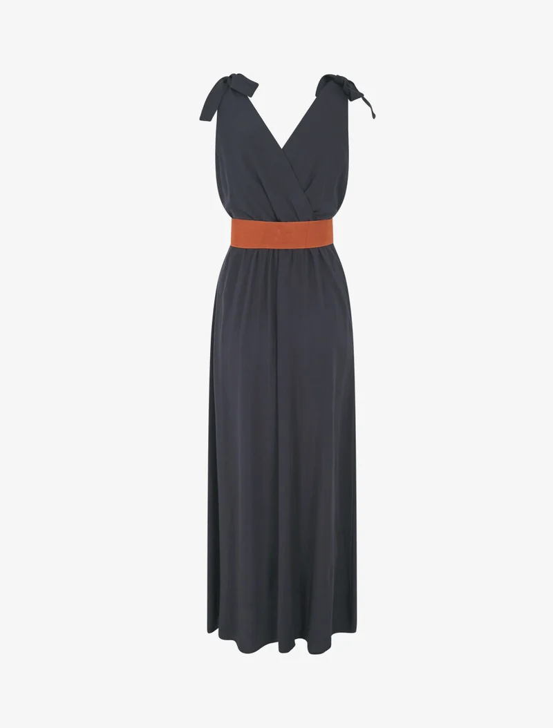 Robe longue à nœuds sur les épaules - Marine
