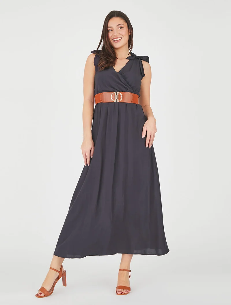 Robe longue à nœuds sur les épaules - Marine