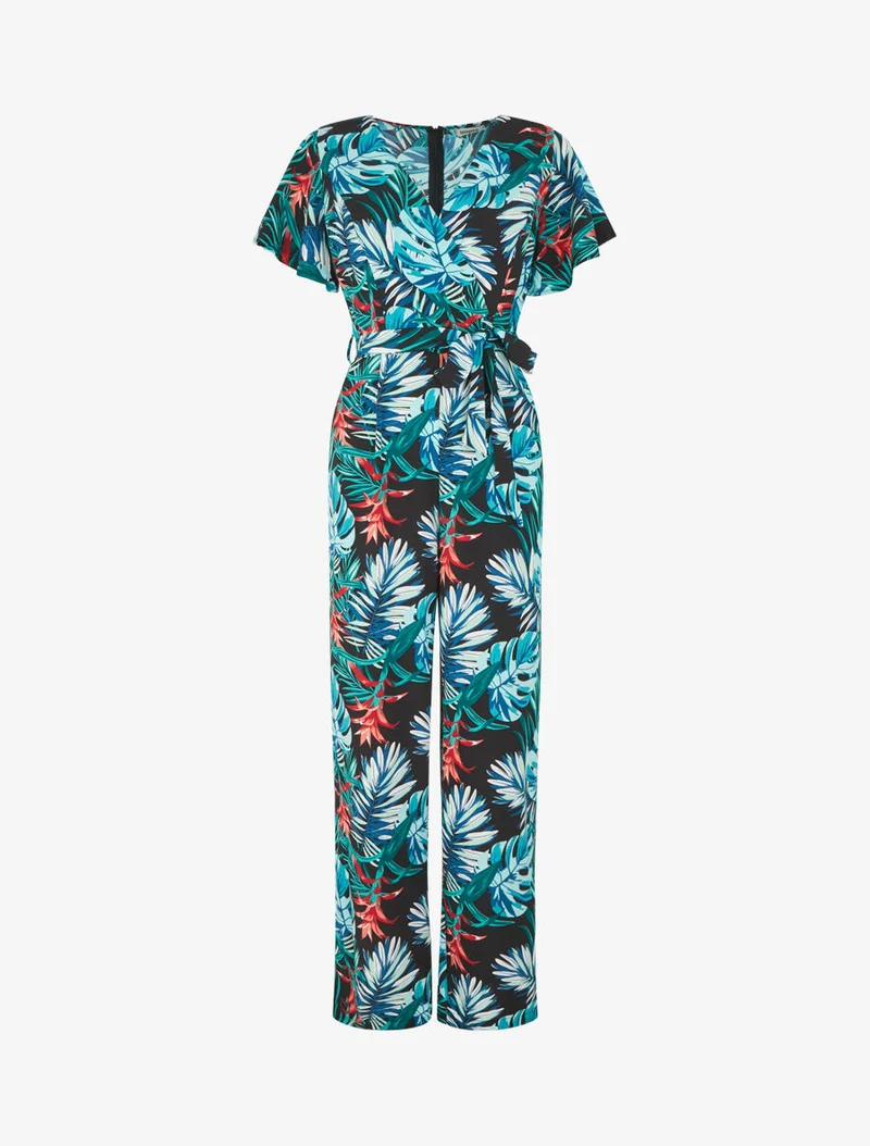 Combinaison fluide à imprimé tropical - Marine