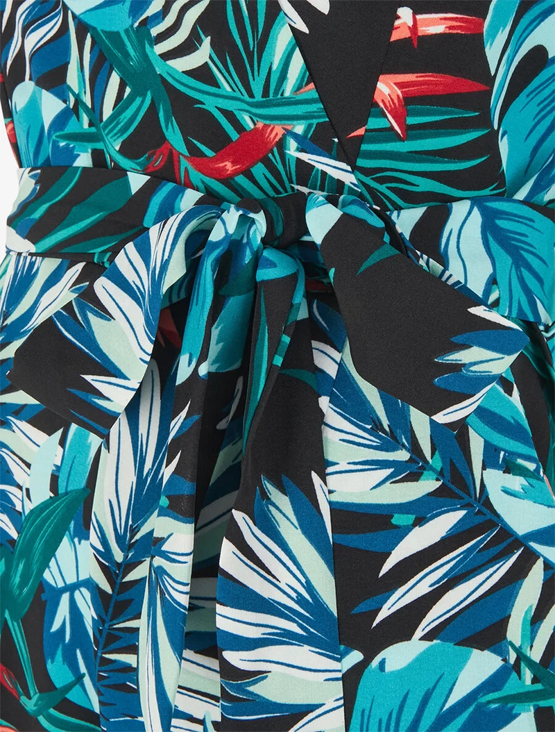 Combinaison fluide à imprimé tropical - Marine