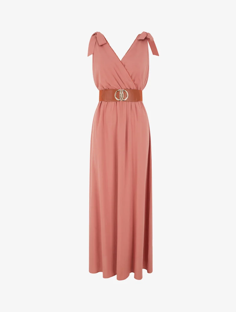 Robe longue à nœuds sur les épaules - Vieux rose