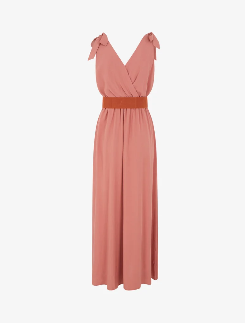 Robe longue à nœuds sur les épaules - Vieux rose