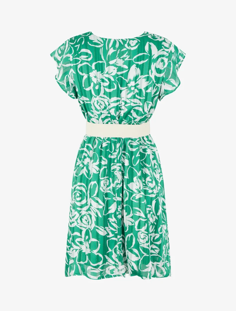 Robe mi-longue imprimé floral irisé - Vert